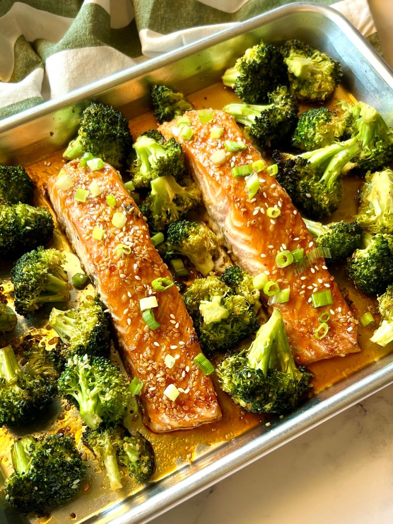 8. Sheet Pan Salmon Teriyaki with Broccoli