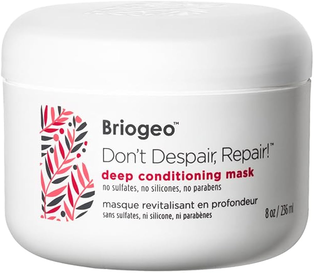 Briogeo Don't Despair Repair jar open with creamy mask texture visible