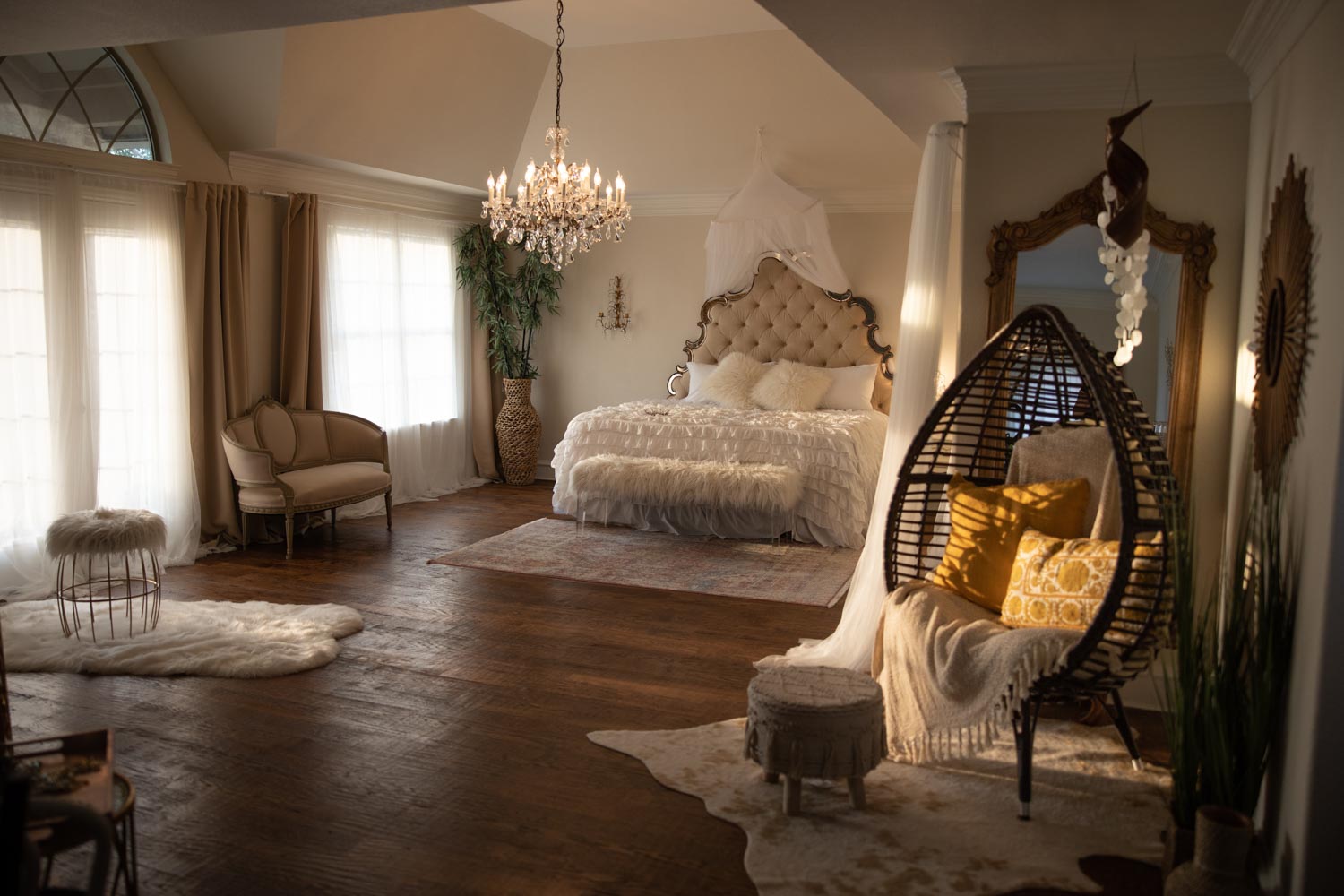 Elegant boudoir photography studio with professional lighting and decor