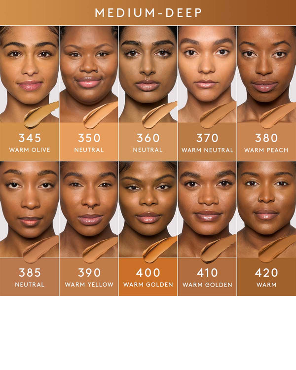 Fenty Pro Filt'r concealer applied under eyes on medium-deep neutral-warm skin