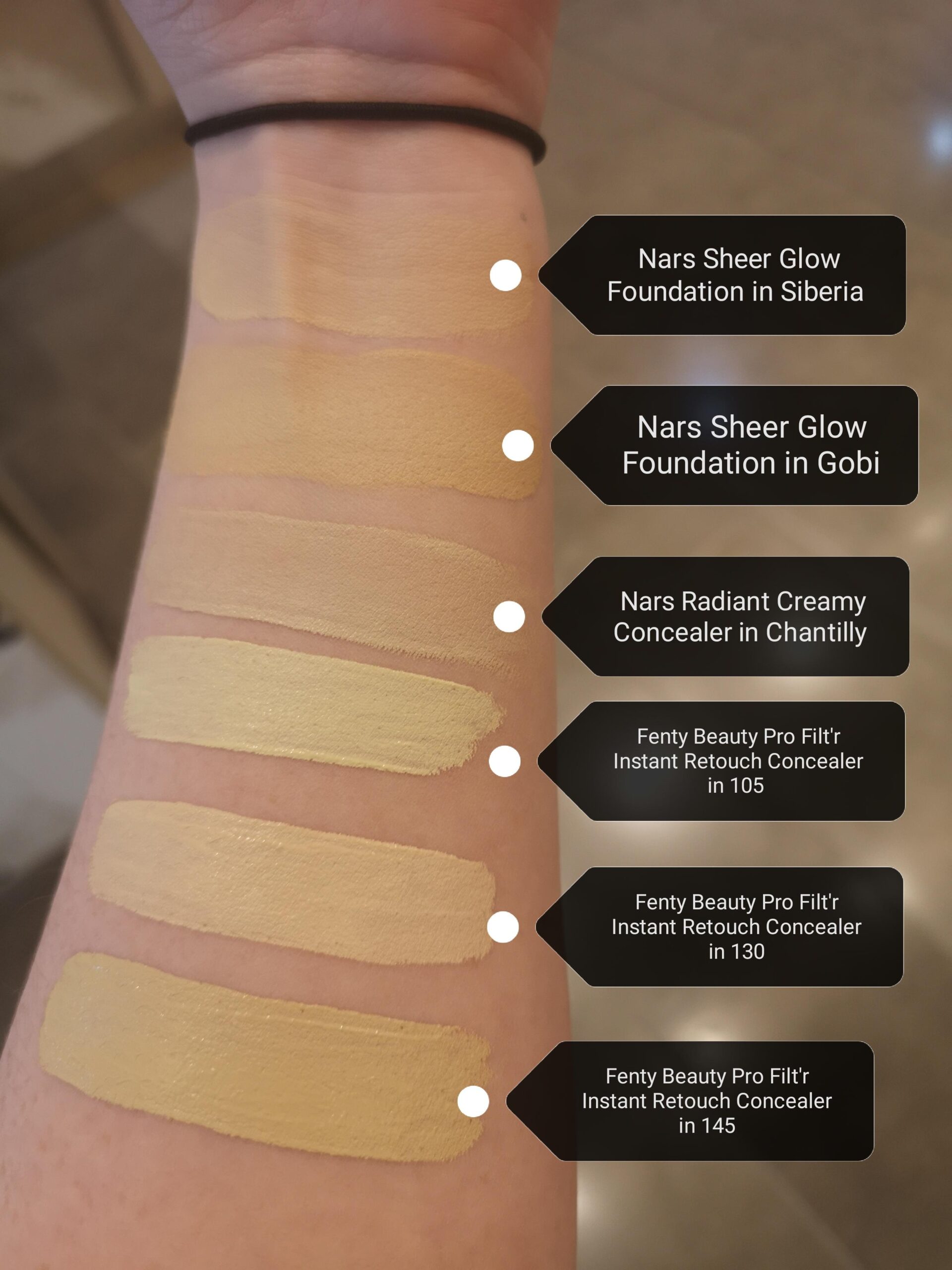 Fenty Pro Filt'r concealer compared to NARS Radiant Creamy and Maybelline Instant Age Rewind