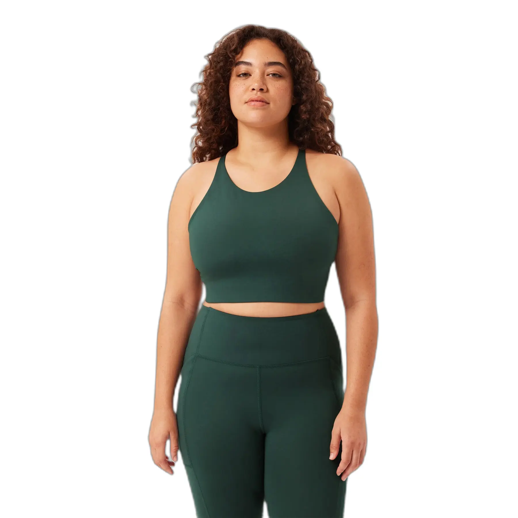 Girlfriend Collective Compressive legging and Topanga Bra in moss green flat lay