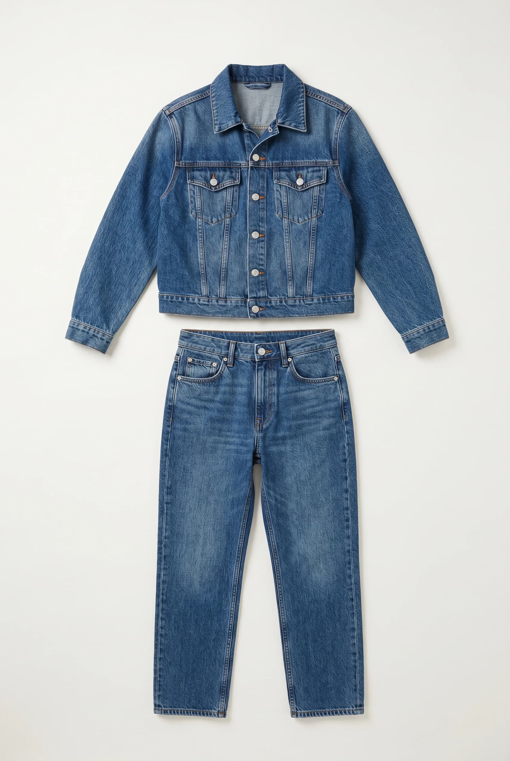 Good American denim flat-lay in editorial product photography