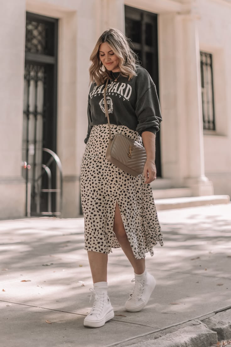 Outfit 10 - The Midi Skirt and Sneakers Combo