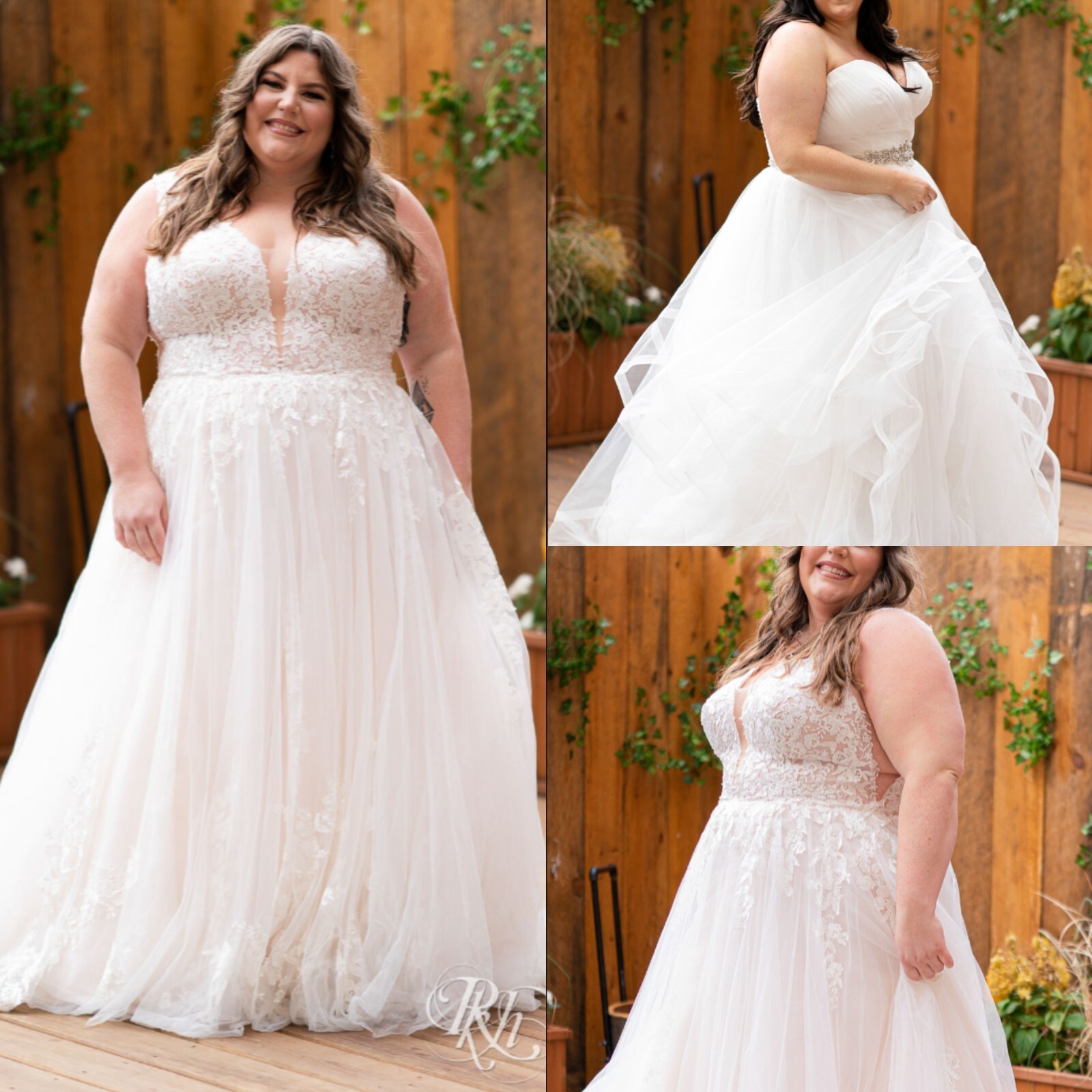 Plus-size bride in a mid-range wedding dress in the 1000 to 2200 dollar tier