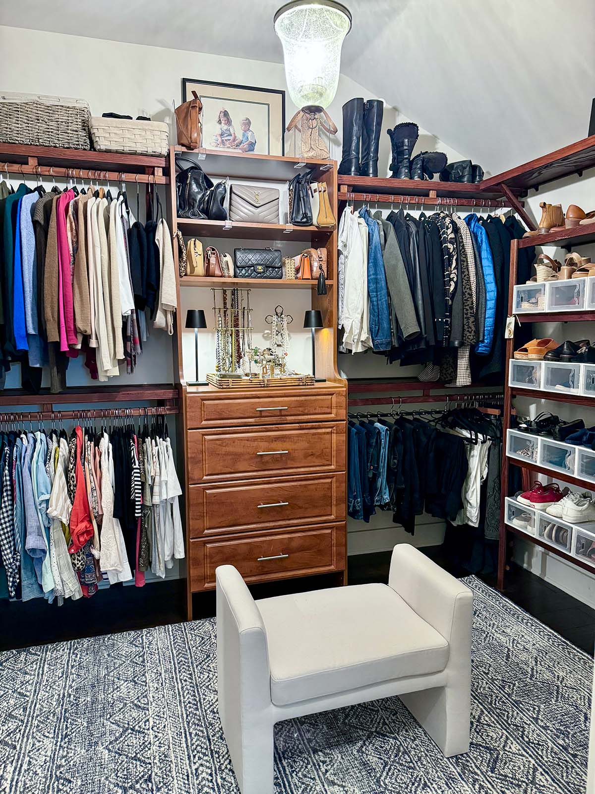 Well-organized plus size wardrobe closet with affordable outfits on hangers