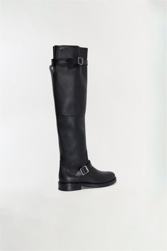 Long Tall Sally Lola knee high flat boot in black faux leather