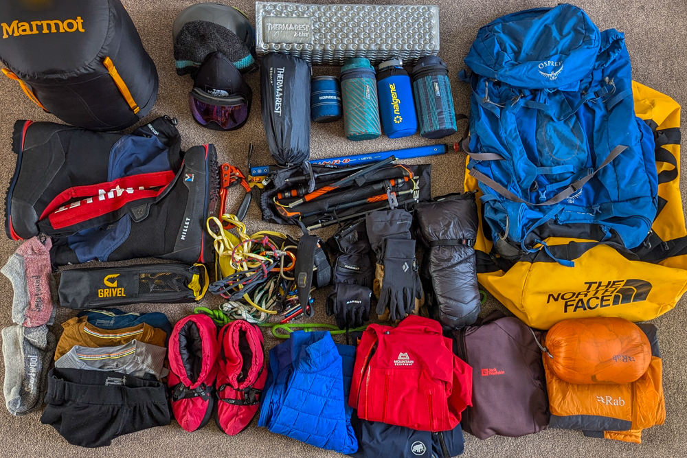 Plus size hiking starter kit flat lay seven pieces gear