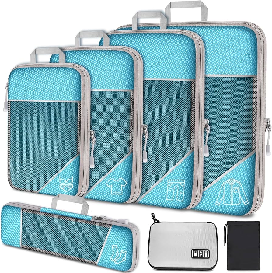 organized carry on bag with compression wear and chargers