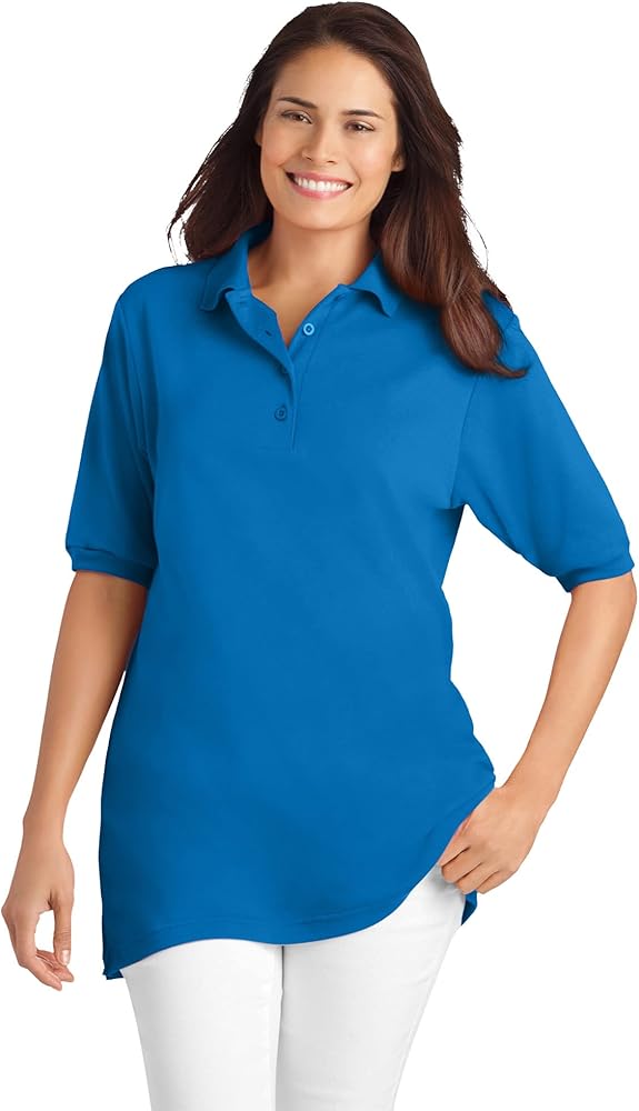 plus-size Black woman cobalt blue top school drop-off morning