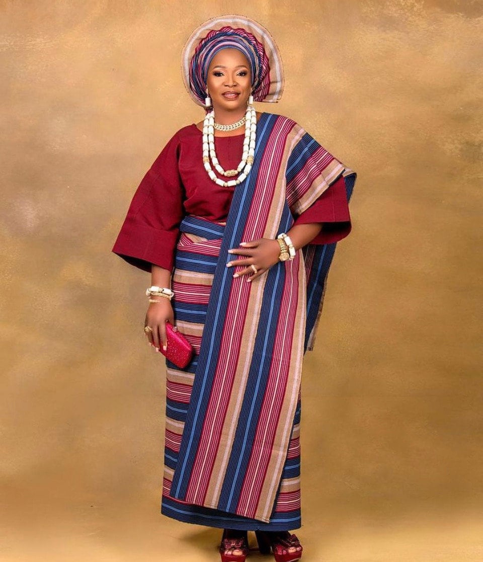 Lagos iro and buba custom plus-size Yoruba wedding aso-oke burgundy