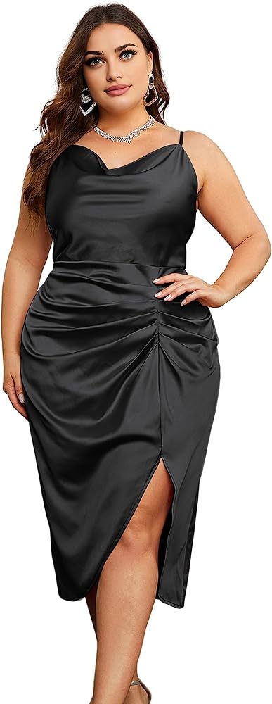 black tie wedding plus-size satin slip dress sequin