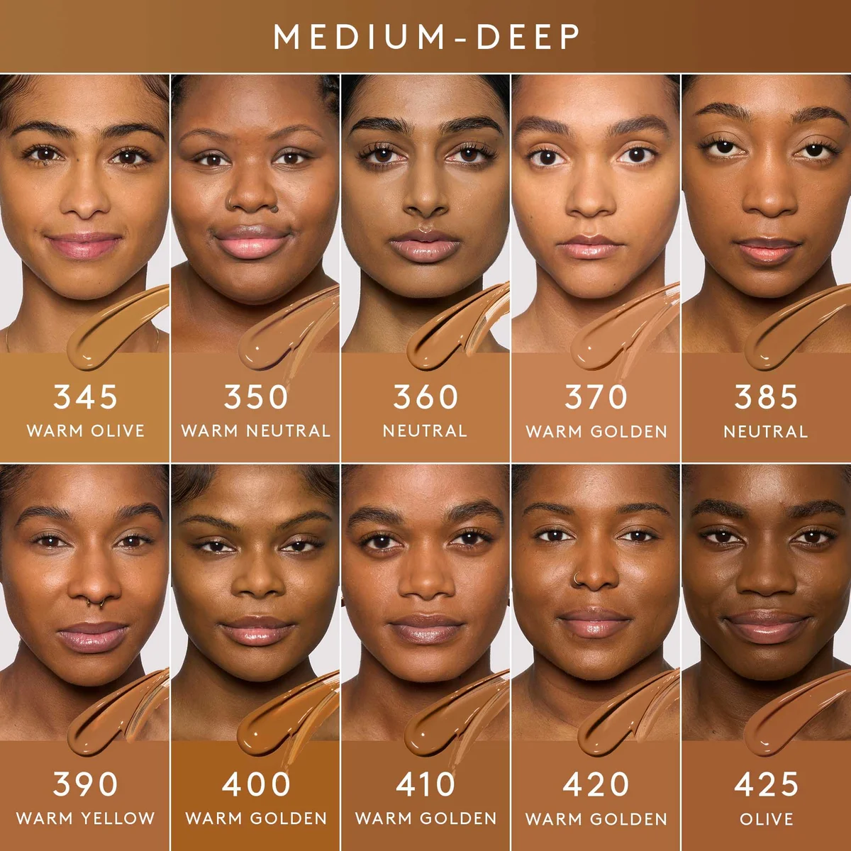 foundation shade range 50 swatches deep undertone Fenty Pat McGrath
