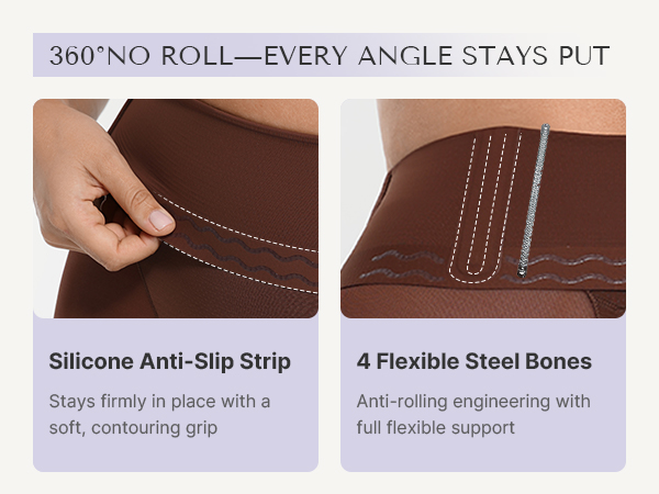 Close-up of a silicone grip strip on the inside of a high-waisted shaper waistband