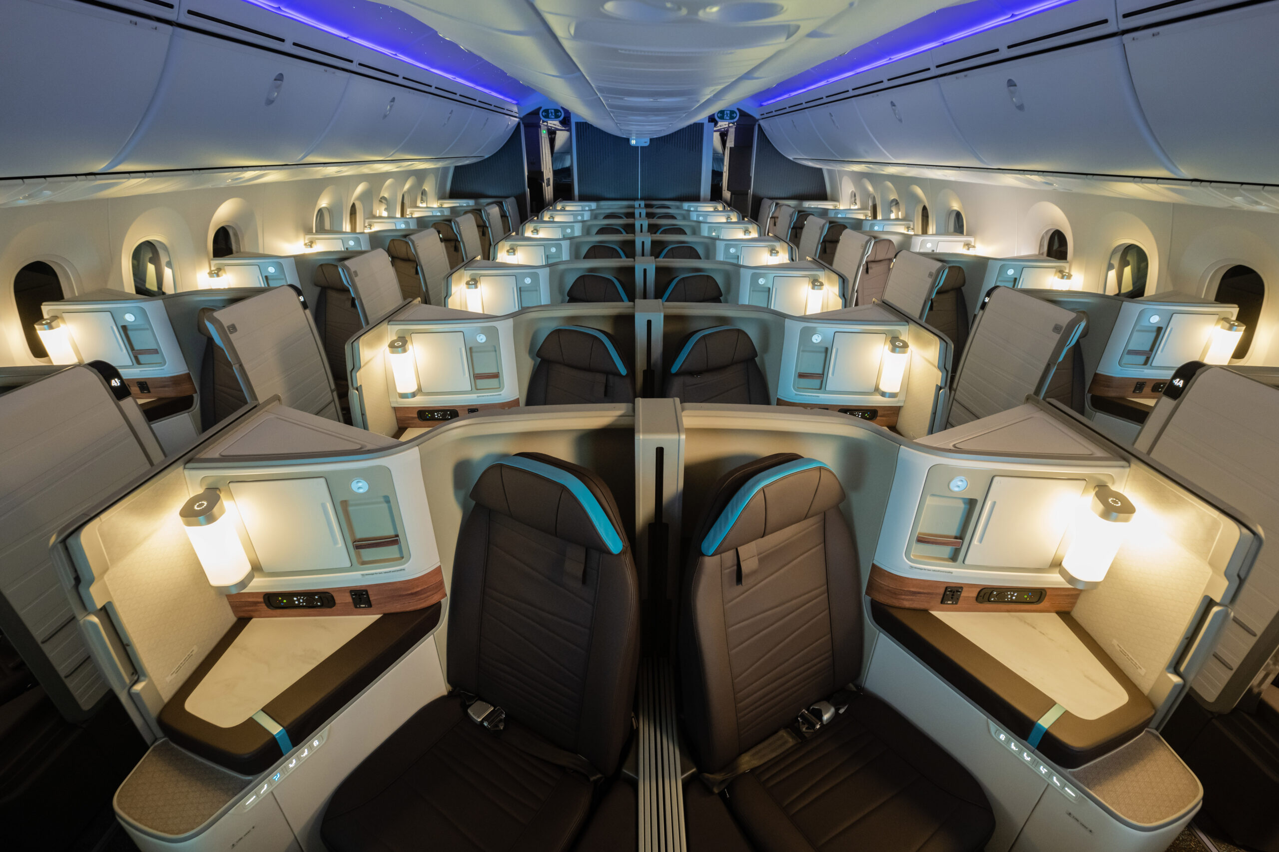 Hawaiian Airlines cabin interior with rows of seats