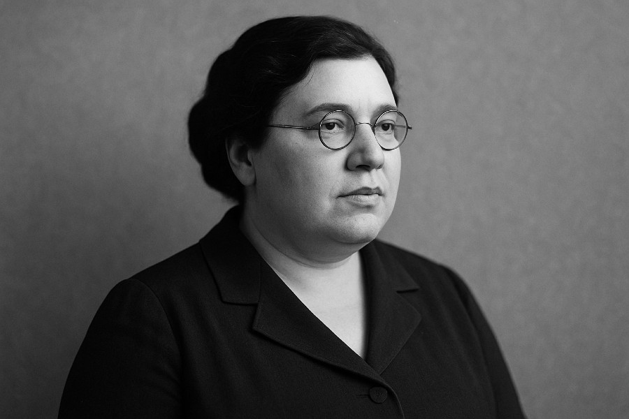 Lena Himmelstein Bryant Malsin at her sewing machine in the early Lane Bryant Fifth Avenue storefront