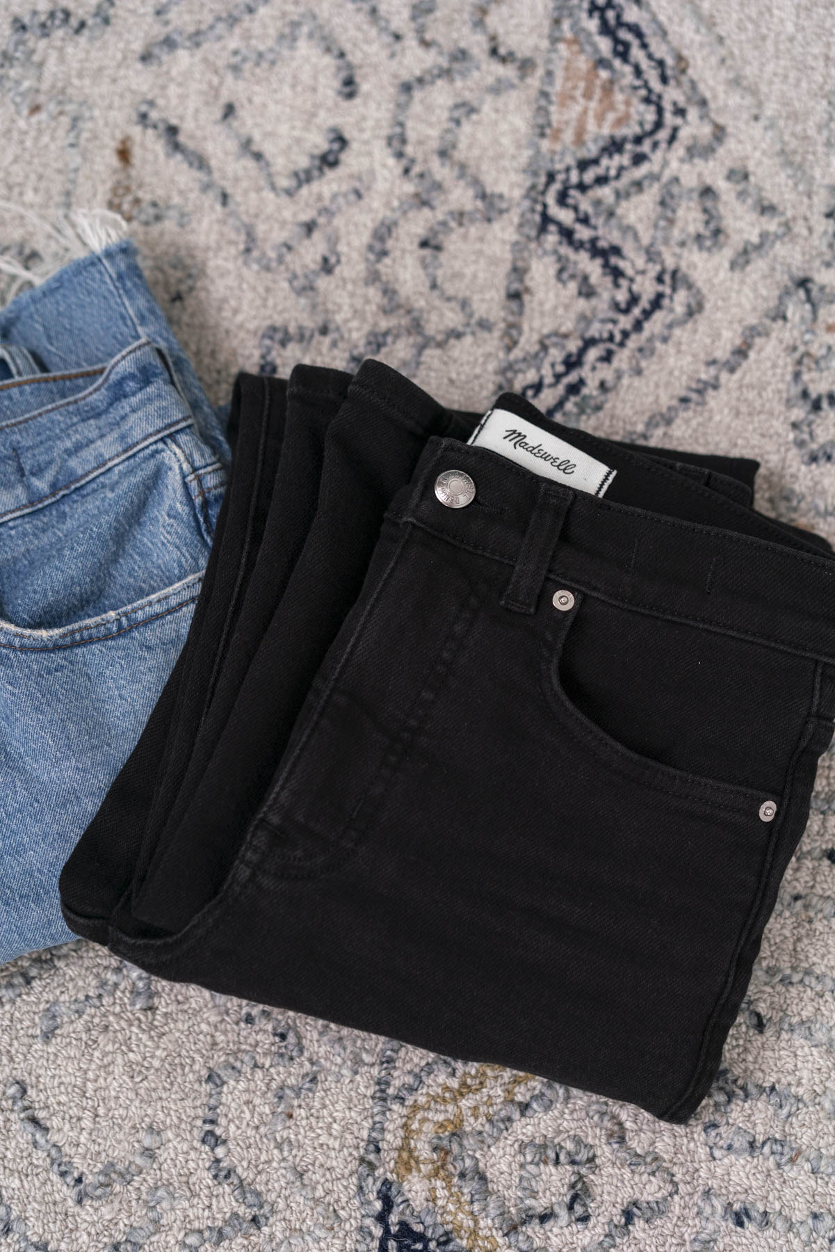 Madewell Regular Perfect Vintage jean dark wash flat lay product shot