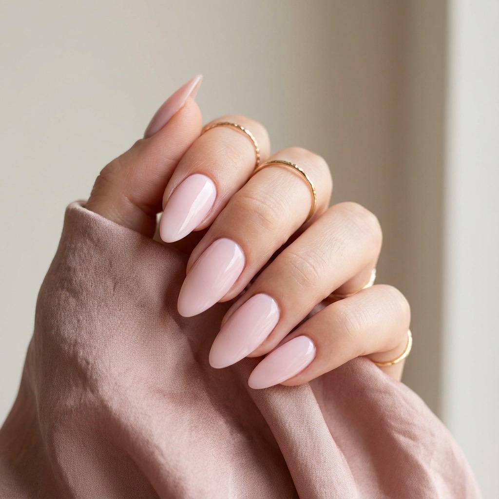 Perfectly filed almond shaped nails showing the classic tapered silhouette