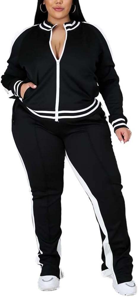 Plus size woman in matching tracksuit streetwear look